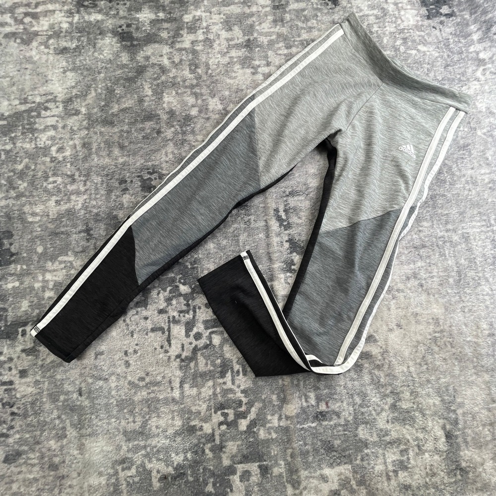 Adidas Women's Large Colorblock Stretch Athletic Pants Black Gray White Leggings